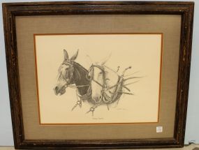 Limited Edition Sketch of Mules Titled “Pulling Together” signed and number sketch
