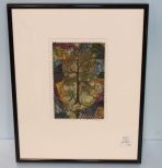 Signed 2004 Murray Johnston mini framed quilt stitching.  Birmingham, Alabama artist known for his intricate art quilts