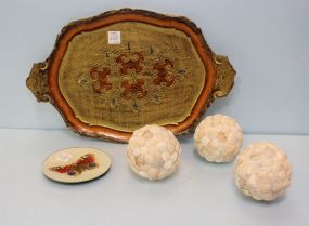 Florentine Tray, Shell Balls & Hand Painted Dish