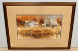 Watercolor of Farmhouse and Barn Signed Borden