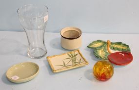 Glass Vase & Several Pottery Dishes 