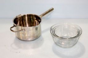 Wolfgang Cooking Pot & Three Pyrex Mixing Bowls