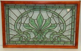 Green and Clear Stained Beveled Glass Window in Wood Frame