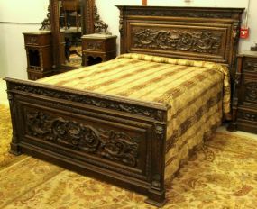 19th Century Walnut Heavily Carved Bed