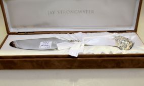 Jay Strongwater White Enamel Fleur de Lis Cake Knife