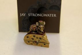 Jay Strongwater Topaz Gold Enamel Box with Mouse