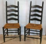 Two Painted Green Ladder Back Chairs