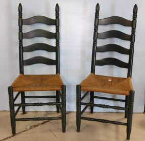 Two Painted Green Ladder Back Chairs