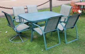 Tempered Glass Top Patio Table & Six Arm Chairs 