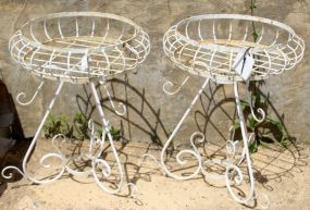 Pair of White Wrought Iron Planters