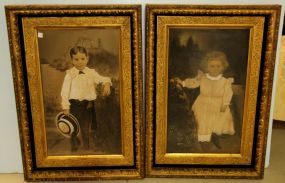 Pair of Original 19th Century Portraits of Young Boy and Girl 