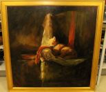 Large Oil Painting of Cat in Water Gilt Frame