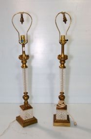Pair of Crystal and Brass Lamps
