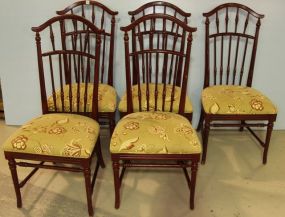 Five Red Spindle Back Chairs