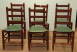 Six Red Slat Seat Chairs