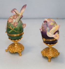 Two Porcelain Eggs on Stand