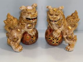 Finely Painted Pair of Foo Dogs