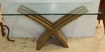 Metal Base Contemporary Glass Top Console Table