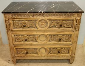 Three Drawer Crackle Painted Black Marble Top Chest