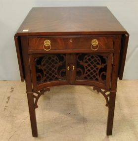 Century Furniture Mahogany Elaborately Carved Drop Leaf Side Table