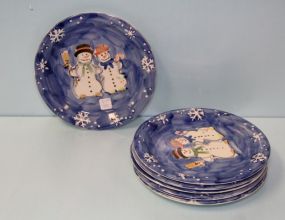 Six Snowman Snow Couple Dinner Plates