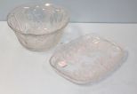Frosted Lead Crystal Flowered Bowl & Tray