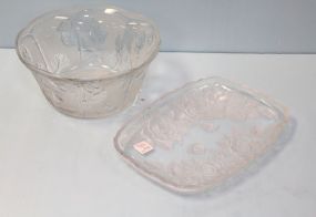 Frosted Lead Crystal Flowered Bowl & Tray