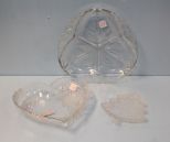 Three Frosted Lead Crystal Christmas Trays