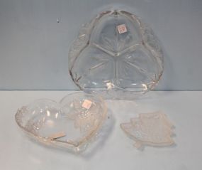 Three Frosted Lead Crystal Christmas Trays