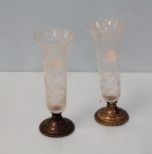 Two Etched Vases with Sterling Weighted Bases