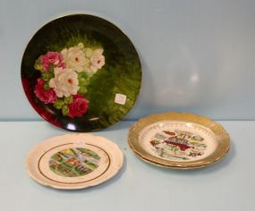 Three State Souvenir Plates & Hand Painted Flower Plate 