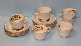 Seventeen Pieces of The Farmers Home Winter China by Currier & Ives