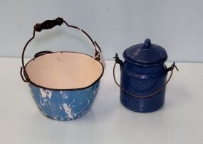 Two Pieces of Blue and White Enamelware