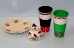 Lenox Christmas Plate, Condiment Jar & Two Glasses