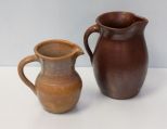 Brown Crock Pitcher & Green Crock Pitcher