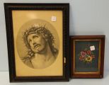 Jesus Picture & Framed Needlepoint Flower