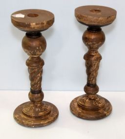 Pair of Wood Candlesticks