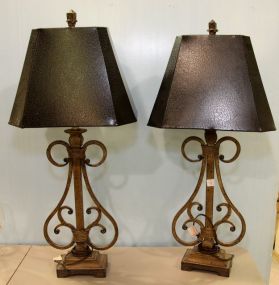 Pair of Decorative Lyre Shaped Lamps