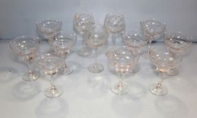 Three Wine Glasses & Nine Pudding Glasses