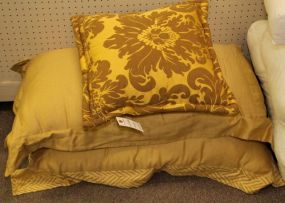 Two Long Pillows & Gold Square Pillow