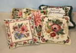 Four Needlepoint Pillows & Christmas Pillow