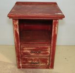 Red Painted Distressed Bedside Table 