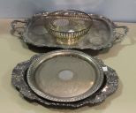 Three Silverplate Trays & Wire Bowl