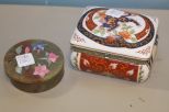 Covered Oriental Porcelain Box & Round Trinket Box 