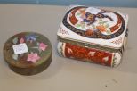 Covered Oriental Porcelain Box & Round Trinket Box