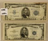 1953 & 1934 Blue Seal 5 Dollar Note 