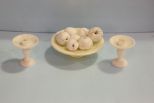 Marble Candle Holders, Apples & Pedestal Bowl