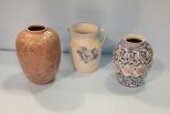Two Oriental Vases & Pfaltzgraff Pottery Pitcher