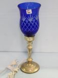 Cobalt Blue Etched Glass Lamp