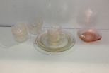 Pressed Glass Cups & Etched Glass Plates